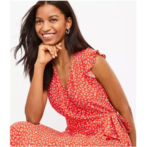 LOFT Floral Ruffle Sleeve Wrap Midi Dress // 8 - Picture 13 of 13